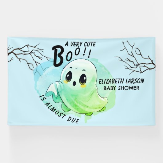 Boo Baby shower Halloween Blauw Thema Schattige Fe Spandoek (Horizontaal)