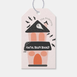 Boo Bag Leuk roze en sinaasappel spookhuis Cadeaulabel