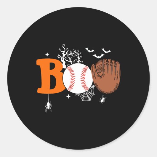 Boo Baseball Halloween Spooky Halloween Baseball P Ronde Sticker (Voorkant)