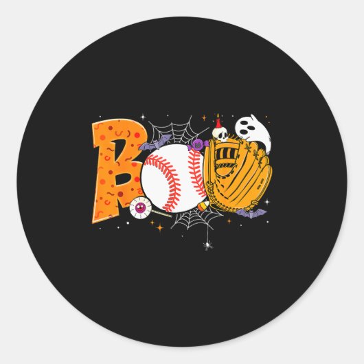 Boo Baseball Player Catcher Tcher Funny Halloween  Ronde Sticker (Voorkant)