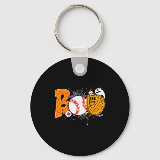 Boo Baseball Player Catcher Tcher Funny Halloween Sleutelhanger (Voorkant)