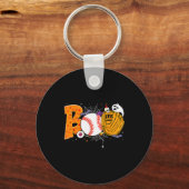 Boo Baseball Player Catcher Tcher Funny Halloween Sleutelhanger (Voorkant)