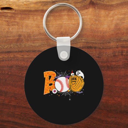 Boo Baseball Player Catcher Tcher Funny Halloween Sleutelhanger (Voorkant)