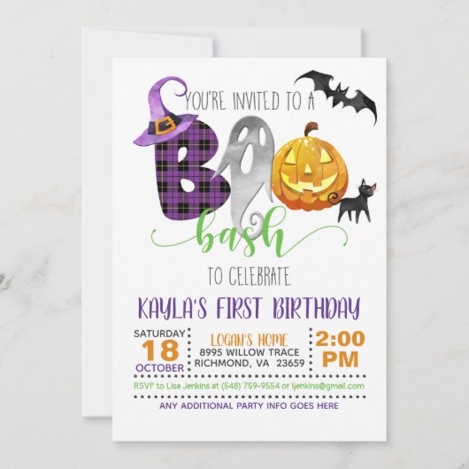 Boo Bash Birthday Uitnodiging (Voorkant)