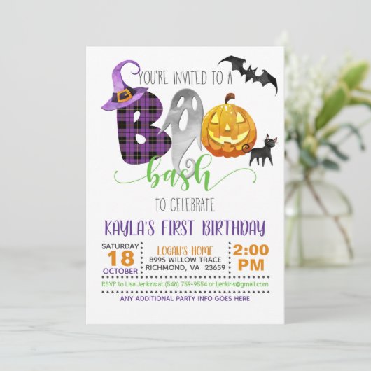 Boo Bash Birthday Uitnodiging (Staand voorkant)