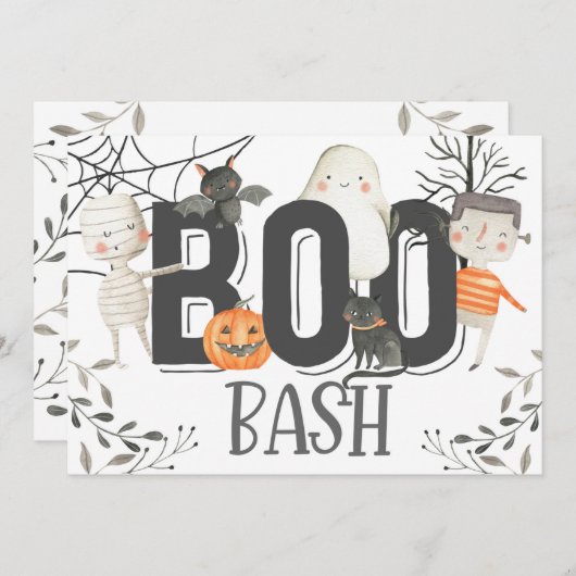 Boo Bash Ghost Halloween Verjaardagsfeestje Uitnod Kaart (Voorkant / Achterkant)