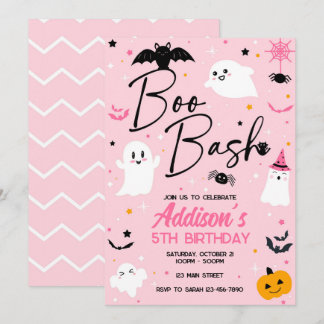 Boo Bash Roze Halloween Ghost Verjaardag uitnodigi Kaart