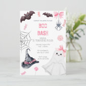 Boo Bash Roze Halloween Verjaardag voor Meisjes Kaart (Staand voorkant)