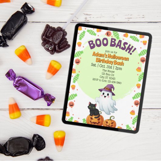 Boo Bash, verjaardagsfeestje met Halloween Kaart