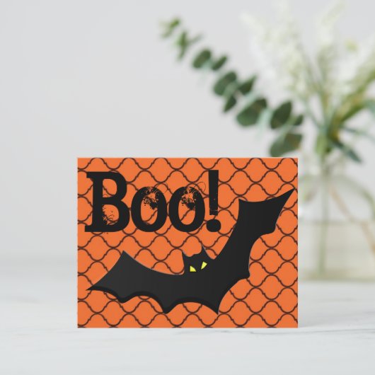 Boo. Bat Halloween Party Kaart (Staand voorkant)