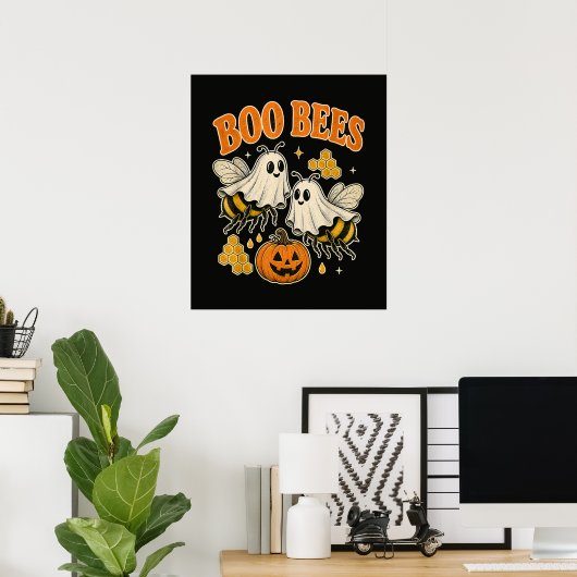 Boo Bijen Grappige Geest Bij Pun Schattig Hallowee Poster (Thuiskantoor)