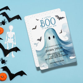 Boo bijna jarig Blauwe spookjongen Baby Shower Kaart