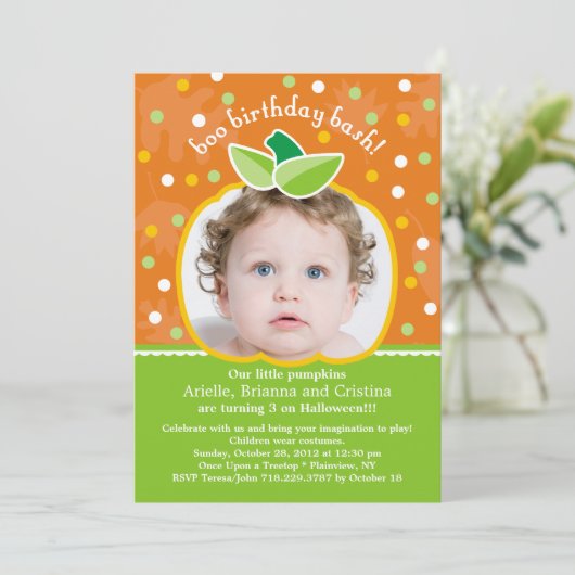 Boo Birthday Bash Pumpkin Party Invitation Kaart (Staand voorkant)