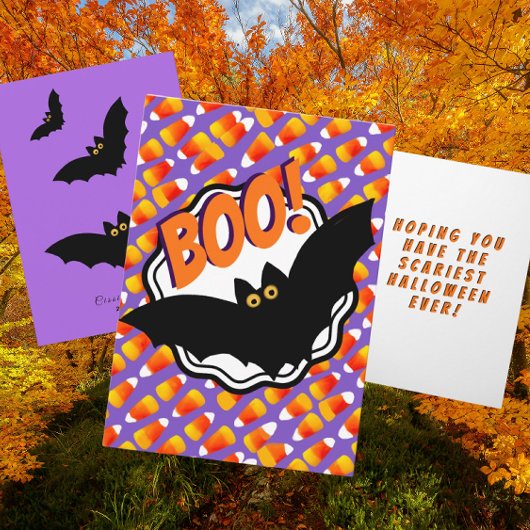 Boo Black Bats Candy Corn Gepersonaliseerd Hallowe Kaart