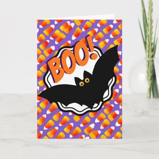 Boo Black Bats Candy Corn Gepersonaliseerd Hallowe Kaart (Voorkant)