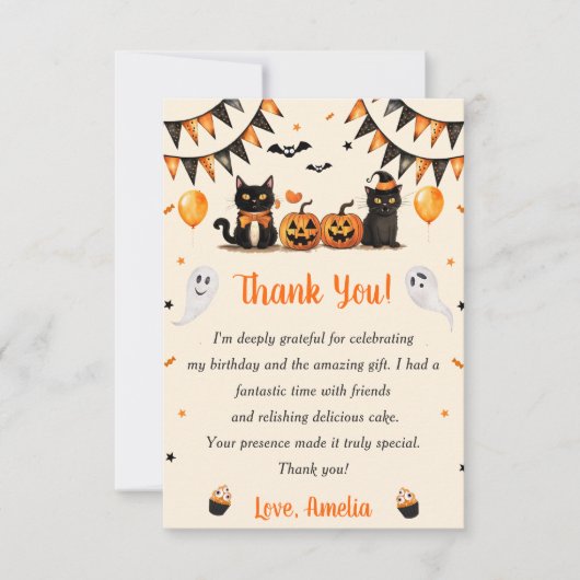 Boo Black Cat Halloween Party Bedankkaart (Voorkant)