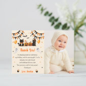 Boo Black Cat Halloween Party Foto Bedankkaart (Staand voorkant)