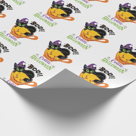 Boo Black Cat, Scary Pumpkin Coffee Halloween Cadeaupapier (Hoek)