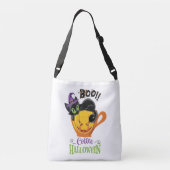 Boo Black Cat, Scary Pumpkin Coffee Halloween Crossbody Tas (Achterkant)