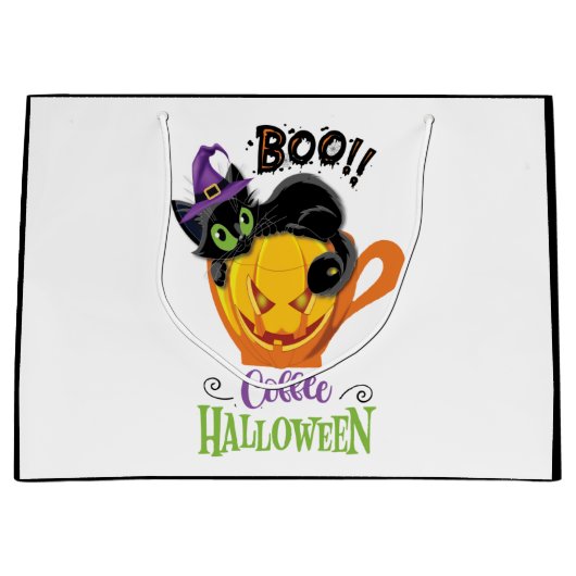 Boo Black Cat, Scary Pumpkin Coffee Halloween Groot Cadeauzakje (Voorkant)
