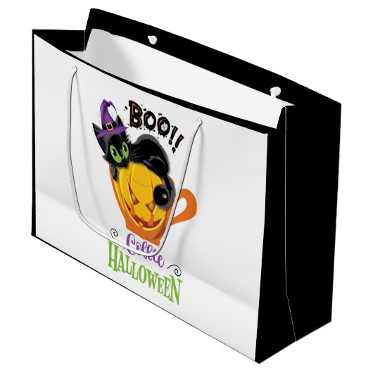 Boo Black Cat, Scary Pumpkin Coffee Halloween Groot Cadeauzakje (Voorkant Gekanteld)
