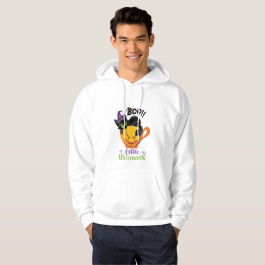 Boo Black Cat, Scary Pumpkin Coffee Halloween Hoodie (Voorkant volledig)