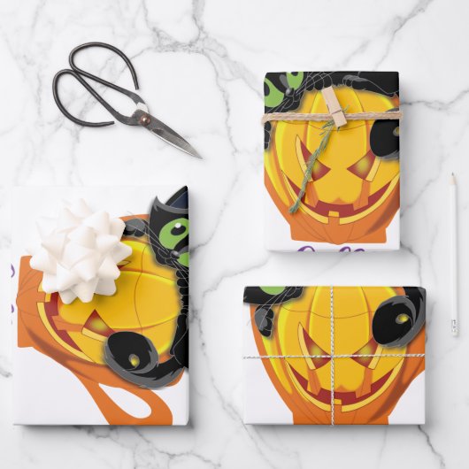 Boo Black Cat, Scary Pumpkin Coffee Halloween Inpakpapier Vel (Voorkant)