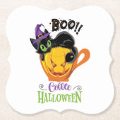 Boo Black Cat, Scary Pumpkin Coffee Halloween Kartonnen Onderzetters (Voorkant)