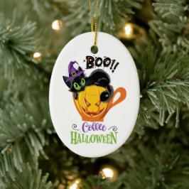 Boo Black Cat, Scary Pumpkin Coffee Halloween Keramisch Ornament