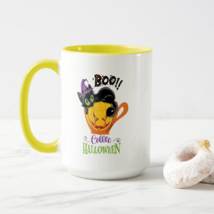 Boo Black Cat, Scary Pumpkin Coffee Halloween Mok