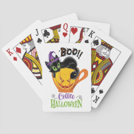 Boo Black Cat, Scary Pumpkin Coffee Halloween Pokerkaarten