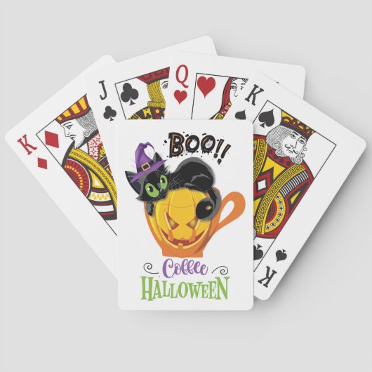 Boo Black Cat, Scary Pumpkin Coffee Halloween Pokerkaarten (Achterkant)