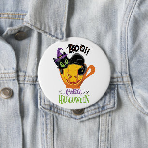 Boo Black Cat, Scary Pumpkin Coffee Halloween Ronde Button 4,0 Cm
