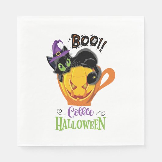 Boo Black Cat, Scary Pumpkin Coffee Halloween Servet (Voorkant)