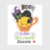 Boo Black Cat, Scary Pumpkin Coffee Halloween Sticker (Vel)