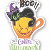 Boo Black Cat, Scary Pumpkin Coffee Halloween Sticker (Voorkant)