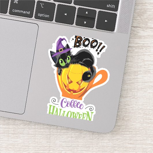 Boo Black Cat, Scary Pumpkin Coffee Halloween Sticker (Detail)
