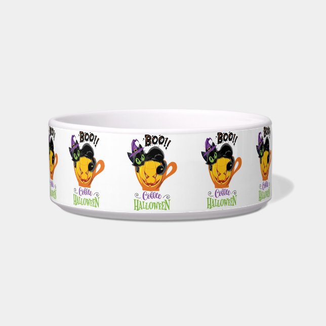 Boo Black Cat, Scary Pumpkin Coffee Halloween Voerbakje (Links)