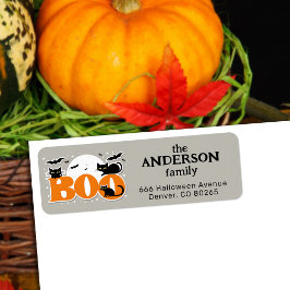 Boo Black Cats and Bats Halloween Retouradres Etiket