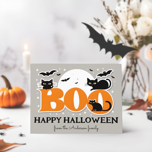 Boo Black Cats and Bats Happy Halloween Briefkaart