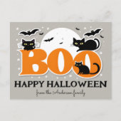 Boo Black Cats and Bats Happy Halloween Briefkaart (Voorkant)