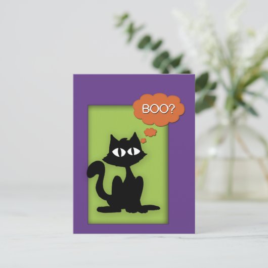 Boo Black Kat Halloween Briefkaart (Staand voorkant)
