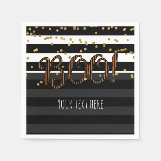 Boo. Black & Oranje White Gold Halloween Party Servetten (Voorkant)