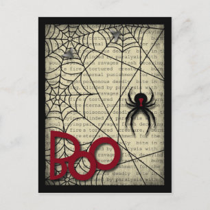 Boo Black Widow Spider & Creepy Text voor Hallowee Briefkaart