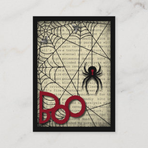 Boo Black Widow Spider & Creepy Text voor Hallowee Informatiekaartje