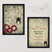 Boo Black Widow Spider & Creepy Text voor Hallowee Informatiekaartje (Voorkant / Achterkant)