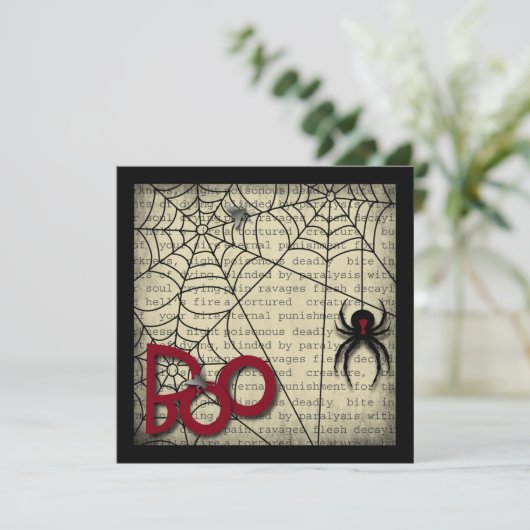 Boo Black Widow Spider & Creepy Text voor Hallowee Kaart (Staand voorkant)