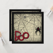 Boo Black Widow Spider & Creepy Text voor Hallowee Kaart (Voorkant / Achterkant in situ)