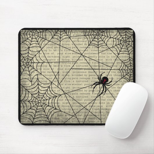 Boo Black Widow Spider & Creepy Text voor Hallowee Muismat (Met muis)