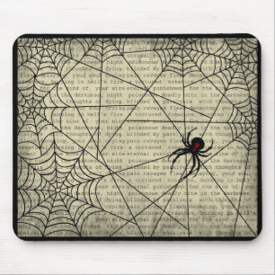 Boo Black Widow Spider & Creepy Text voor Hallowee Muismat